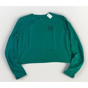 Victoria’s Secret PINK Cropped Long Sleeve Tee Green Laurel Logo X-Small NWT
